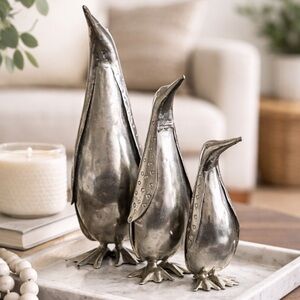Metal Penguin Sculpture Set of 3  | Modern metallic figurines